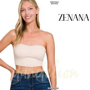 6383 ZENANA Sand Beige Sweetheart Stretch Seamless Tube Top w Bra Pads